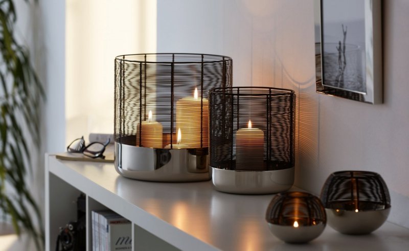 Philippi LUNA Świecznik Tealight 13 cm Czarny / Srebrny