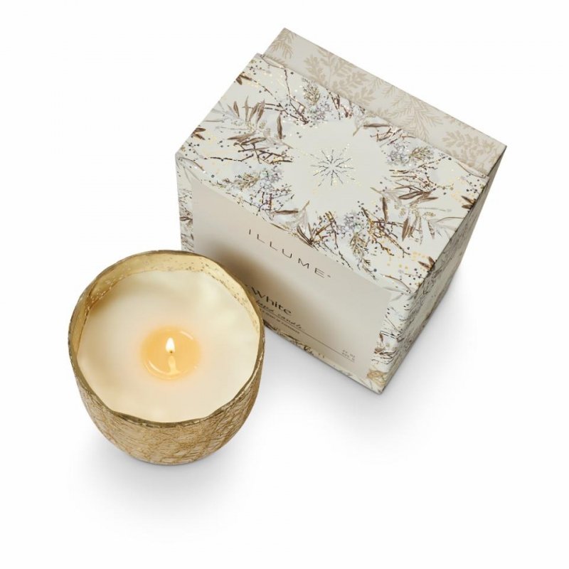 Świeca ILLUME Winter White Crackle Glass Candle w szklanym naczyniu o pękającej strukturze