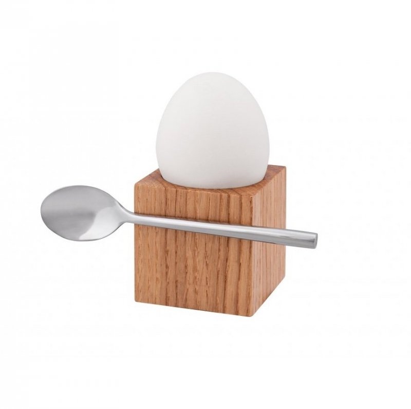 Clap Design CUBE EGG Drewniany Kieliszek do Jajek z Łyżeczką / Dębowy