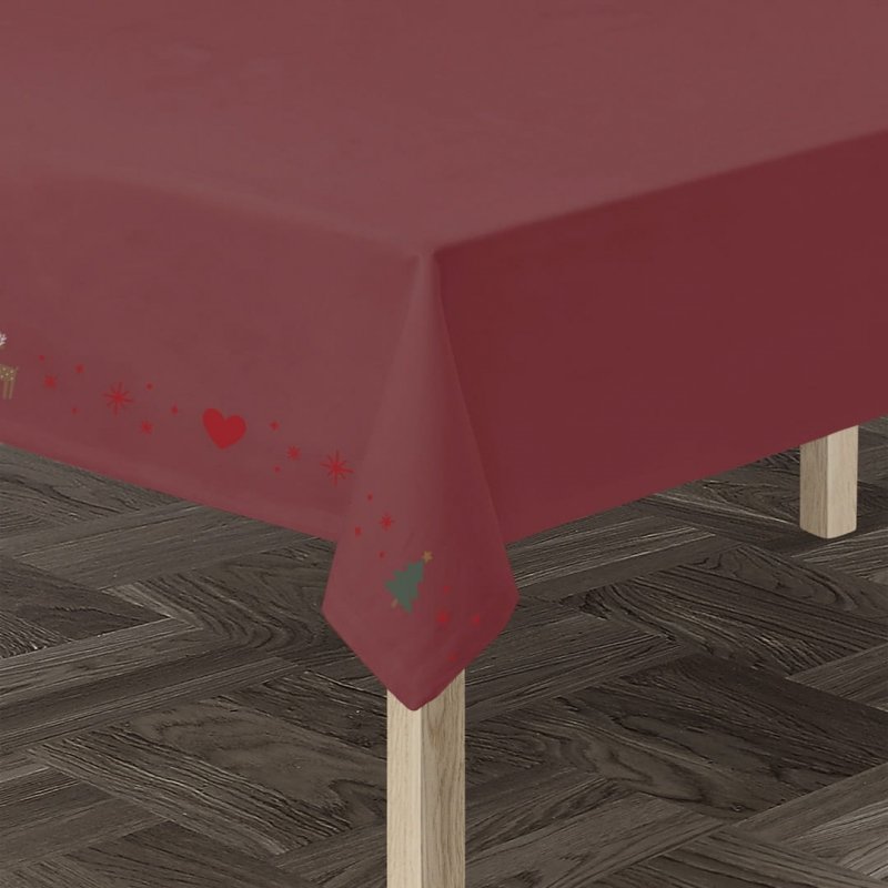 Czerwony obrus świąteczny Christmas Fable z haftem