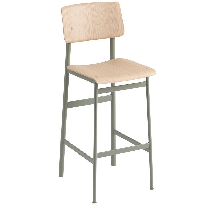 Muuto LOFT Hoker - Stołek Barowy 75 cm Zielony/Dębowy (Dusty Green)