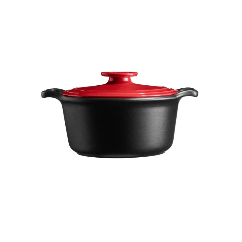 Emile Henry SUBLIME+ Garnek Ceramiczny 3 l / Czarny z Czerwoną Pokrywką
