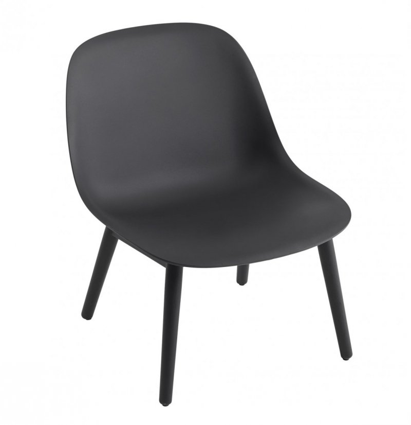 Muuto FIBER LOUNGE Fotel - Czarny / Rama Drewniana