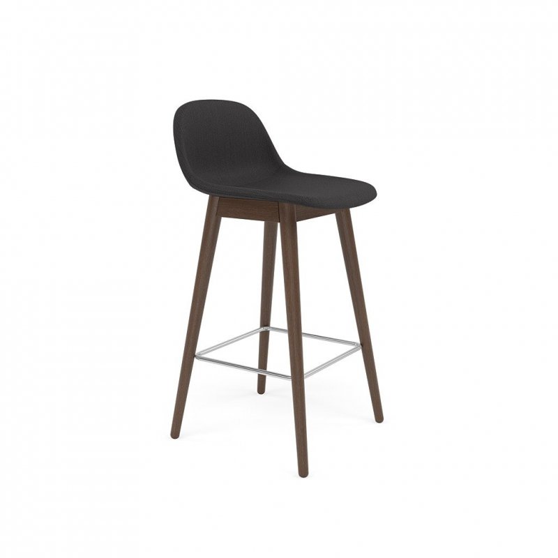 Muuto FIBER Hoker z Oparciem - Stołek Barowy 65 cm Ciemnobrązowy / Siedzisko Tapicerowane - Czarny