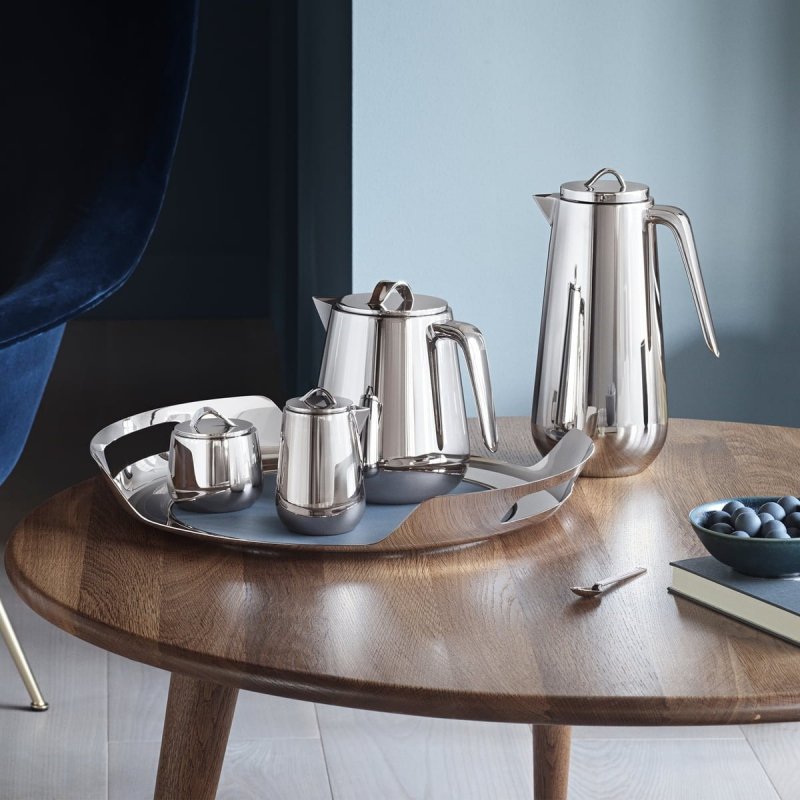 Georg Jensen HELIX Stalowa Cukiernica z Pokrywką / Srebrna Polerowana