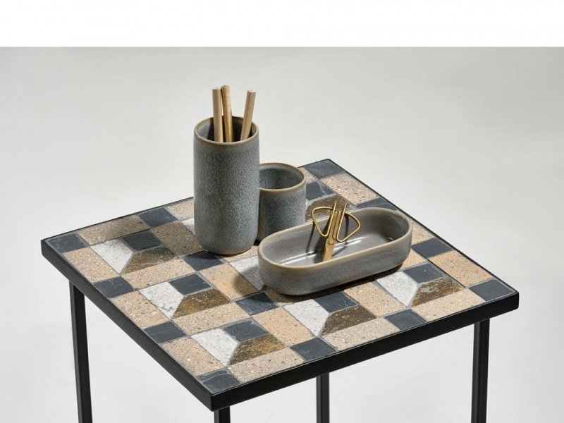 Villa Collection KARV Stolik Pomocniczy 54 cm Czarny z Kamiennym Blatem