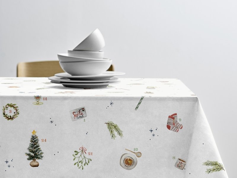 Sodahl CHRISTMAS Obrus Świąteczny 140x350 cm / Beżowy Zdobiony