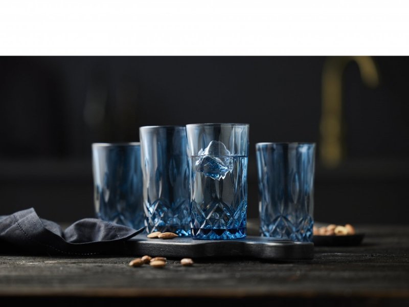 Lyngby Glass SORRENTO Kolorowe Wysokie Szklanki Long Drink 380 ml 4 Szt. / Niebieskie