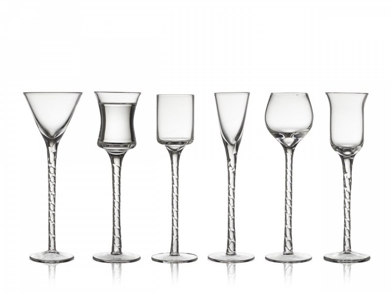 Lyngby Glass AQUAVIT ROM Kieliszki do Wódki, Likierów, Nalewek 6 Szt. Bezbarwne / Nóżka Zdobiona