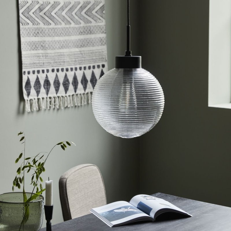 House Doctor GAIA Lampa Wisząca 25 cm Czarna / Klosz Bezbarwny