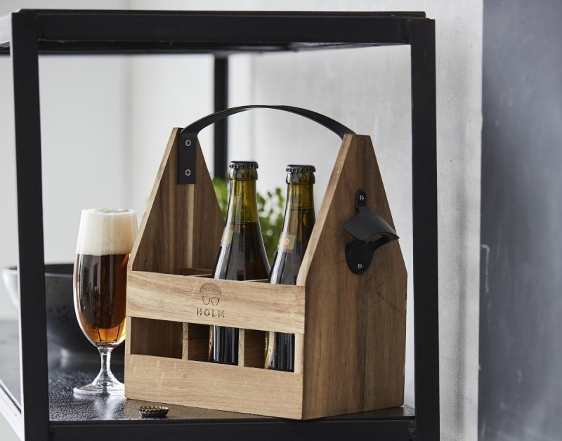 Holm WOODEN Drewniana Skrzynka z Otwieraczem na Butelki Piwa / Oliwy / Przypraw