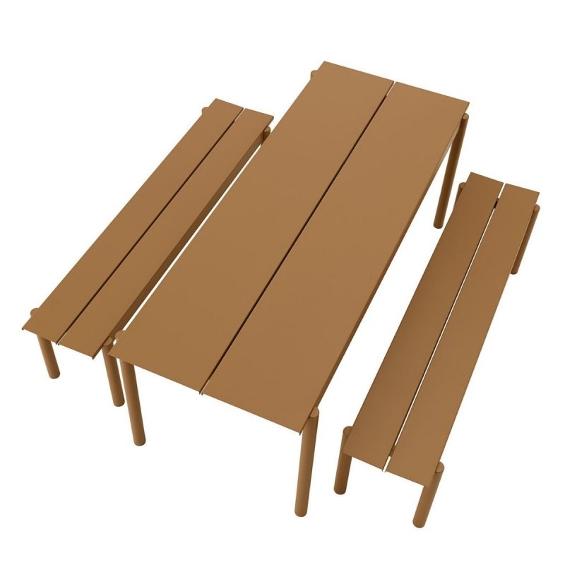 Muuto LINEAR Zestaw Mebli Ogrodowych - Stół 200 cm + 2 Ławki - Czarny