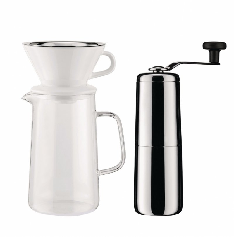 Alessi COFFEE Zestaw do Parzenia Slow Coffee / Dzbanek z Filtrem i Ręczny Młynek do Kawy