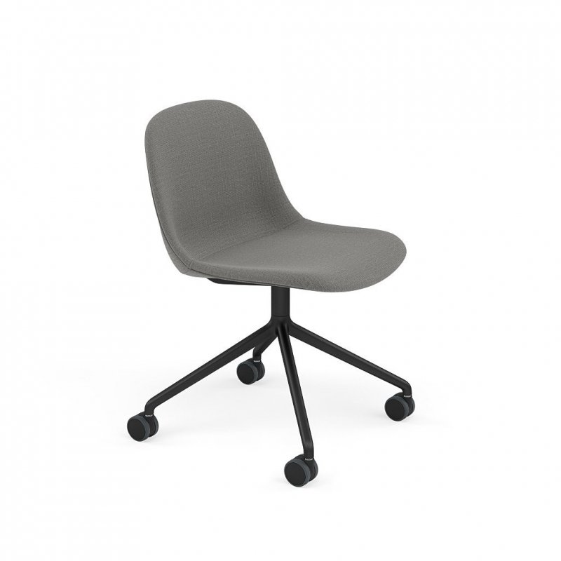 Muuto FIBER SIDE Krzesło Biurowe Obrotowe na Kółkach - Szare Tapicerowane / Podstawa Czarna