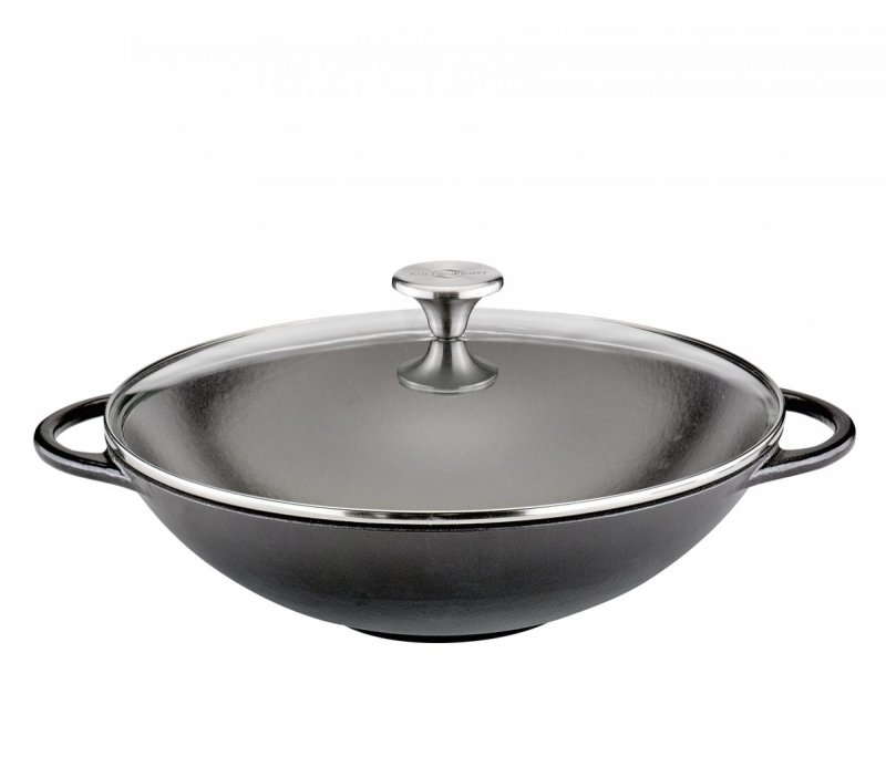 Küchenprofi PROVENCE Wok Żeliwny 30 cm ze Szklaną Pokrywką / Czarny
