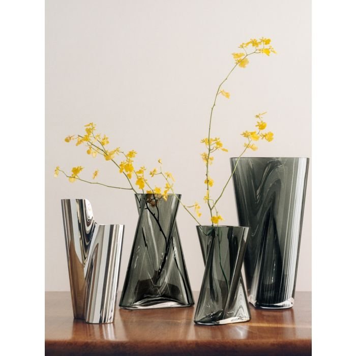 Georg Jensen LITUUS Szklany Wazon do Kwiatów 18 cm / Szary