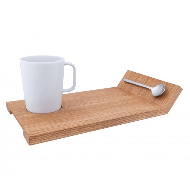 Clap Design RECTANGLE Kubek z Łyżeczką na Drewnianej Tacce 200 ml / Biały