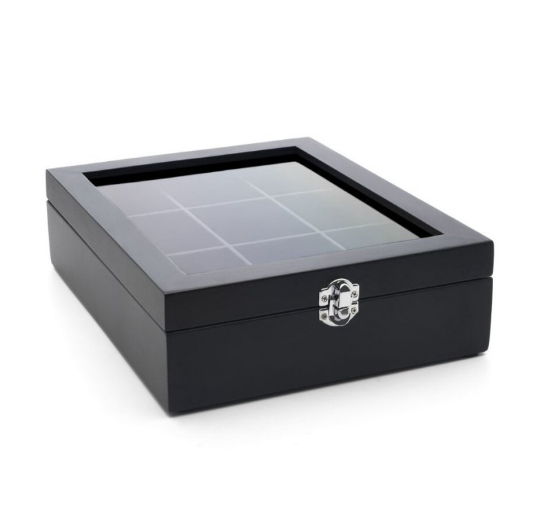 Bredemeijer TEA BOX Drewniany Pojemnik z Okienkiem na Herbatę w Saszetkach - 9 Przegródek / Czarny