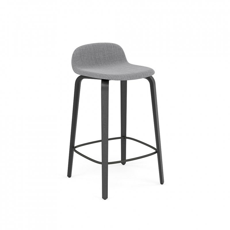 Muuto VISU BAR Hoker - Stołek Barowy 65 cm Czarny / Siedzisko Tapicerowane Szare Remix 143