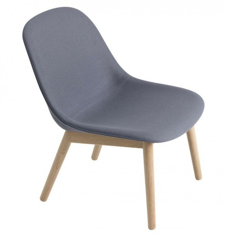 Muuto FIBER LOUNGE Fotel Tapicerowany - Niebieskoszary Tkanina Divina 154 / Rama Drewniana