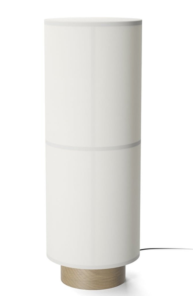 Audo HASHIRA Lampa Podłogowa na Drewnianej Podstawie / Klosz Biały Len