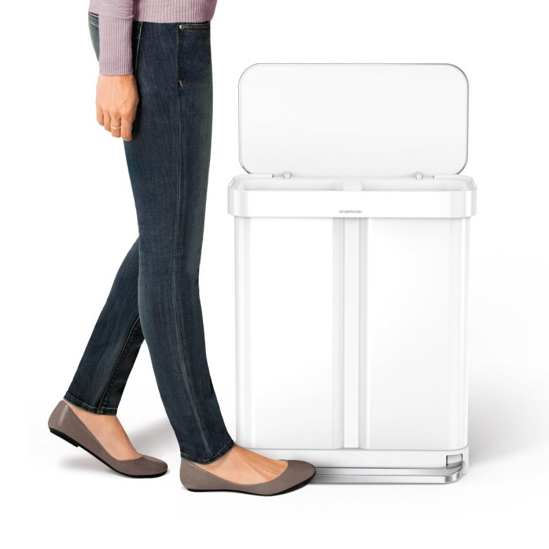 simplehuman LINER POCKET RECYCLER Kosz Pedałowy na Śmieci 58 l Dwukomorowy / Biały