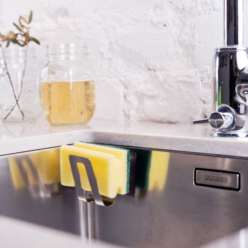 Happy Sinks KITCHEN Magnetyczny Uchwyt na Gąbkę do Zlewu / Srebrny Stalowy