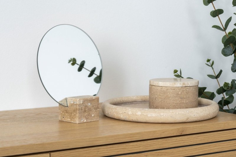 Taca z naturalnego trawertynu beżowa ø25,5 cm