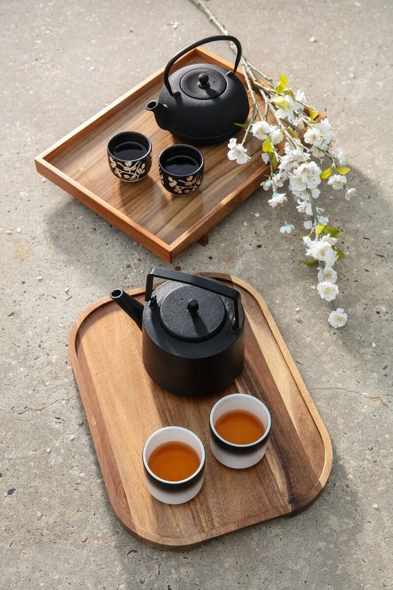 Bredemeijer HUBEI Żeliwny Dzbanek do Herbaty + 2 Porcelanowe Kubki / Czarny