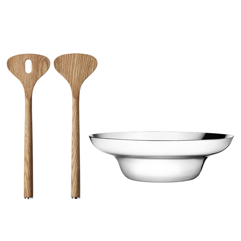 Georg Jensen ALFREDO Zestaw Stalowa Misa + Drewniane Sztućce do Sałaty