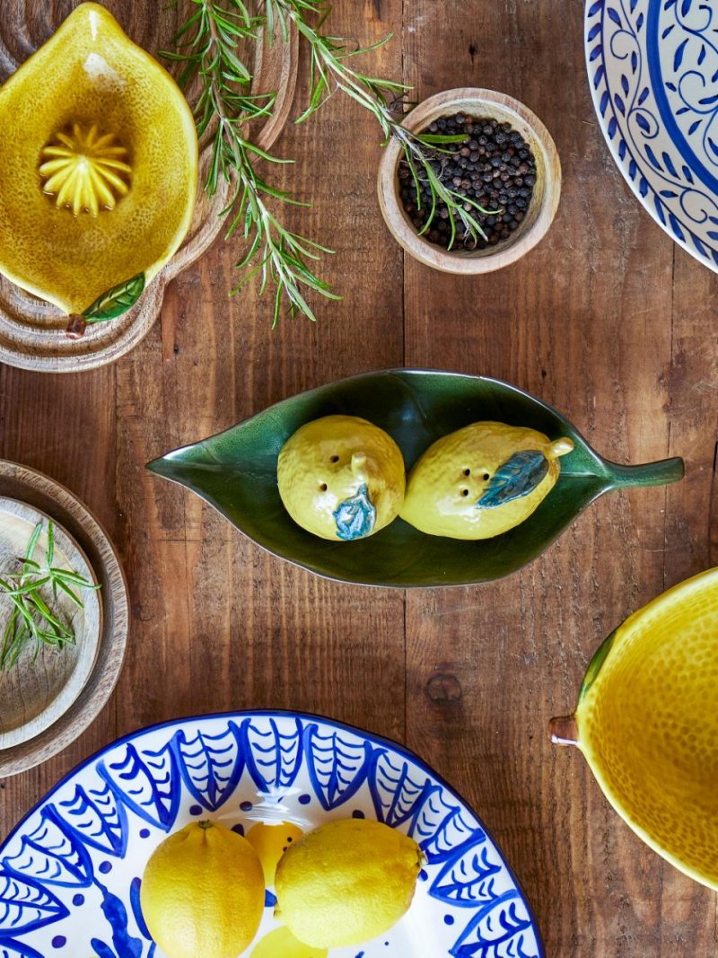 Bloomingville LIMONE Ceramiczna Solniczka i Pieprzniczka na Podstawce