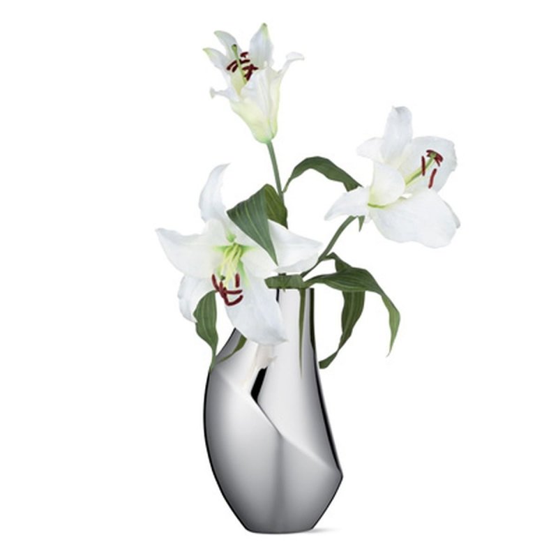 Georg Jensen FLORA Wazon Stalowy 23 cm / Srebrny Polerowany