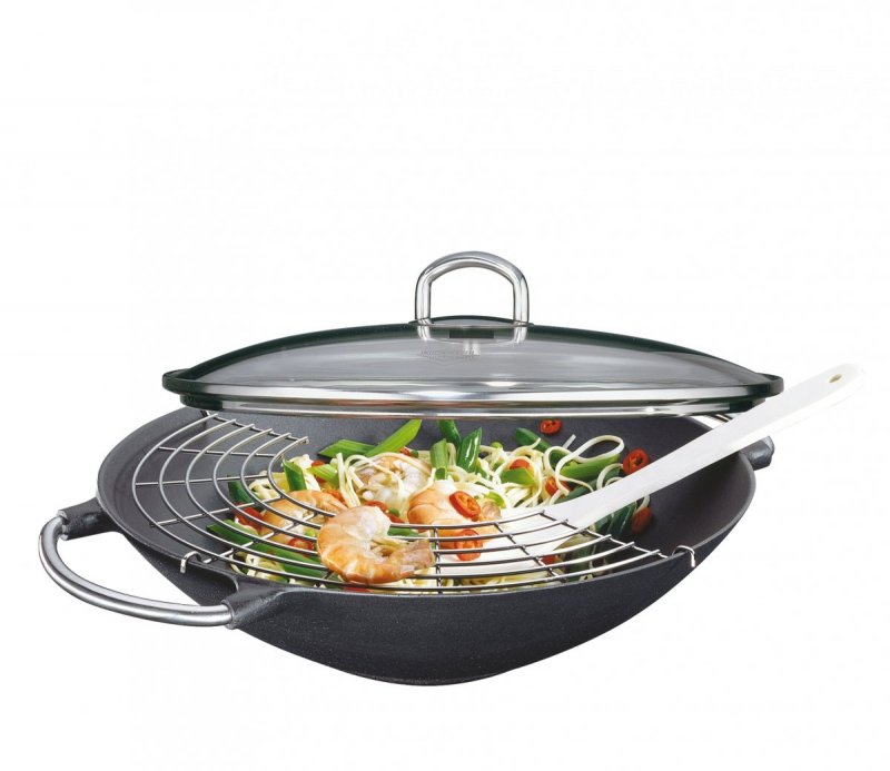 Küchenprofi PREMIUM Wok Żeliwny z Rusztem 36,5 cm Czarny