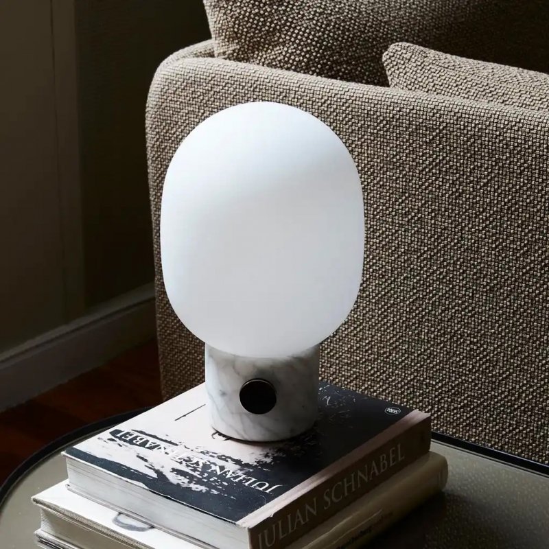 Audo JWDA Lampa Stołowa ze Ściemniaczem / Podstawa Biały Marmur - Klosz Mleczny
