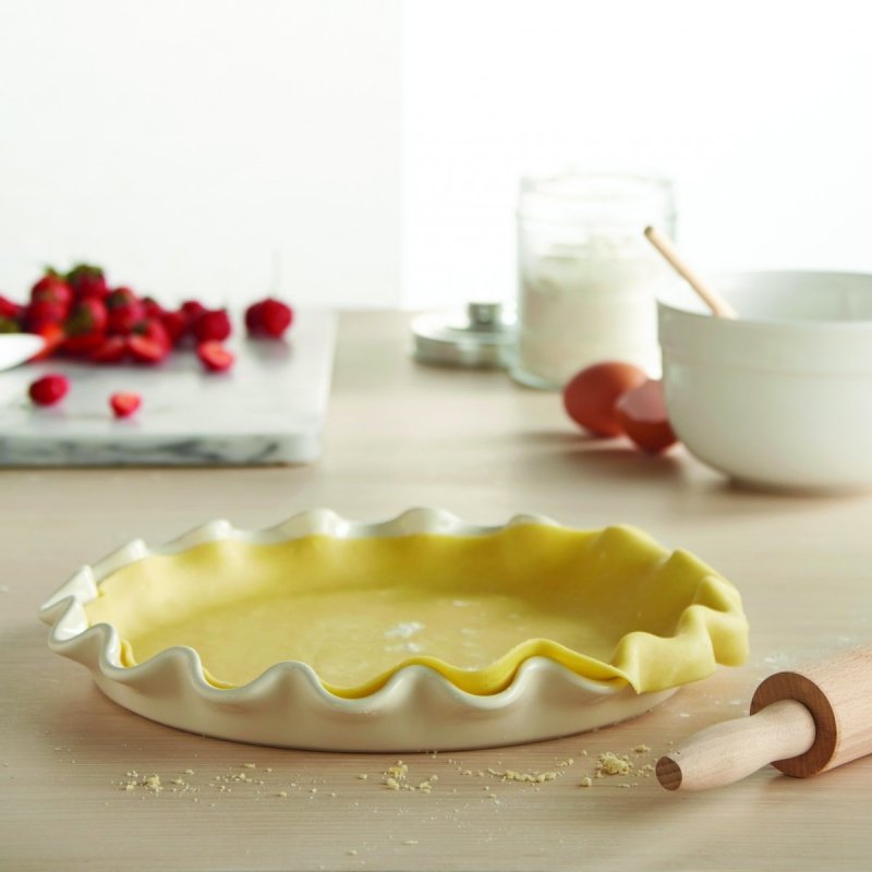 Emile Henry NATURAL CHIC Ceramiczna Forma do Tarty 33 cm z Falbaną - Kremowa
