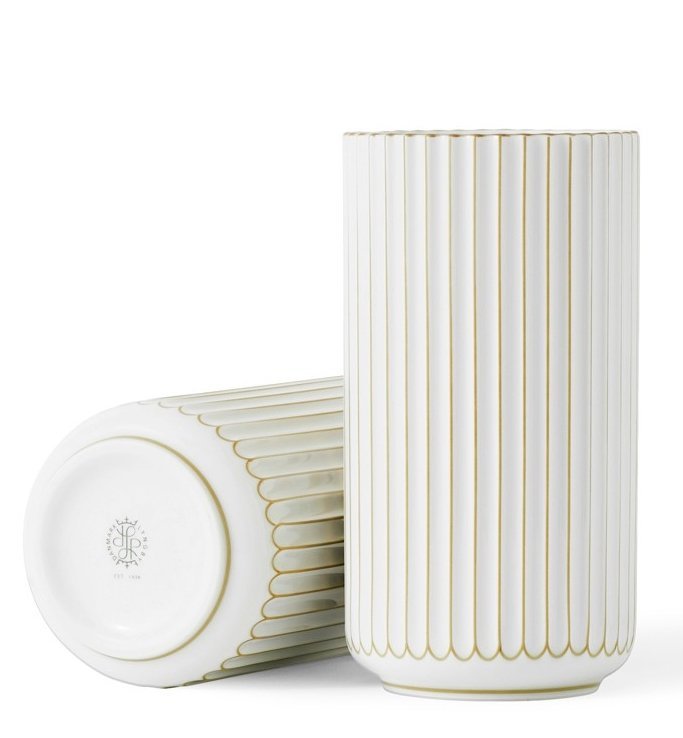 Lyngby Porcelain LYNGBY Wazon do Kwiatów 20 cm Biały ze Złotymi Zdobieniami