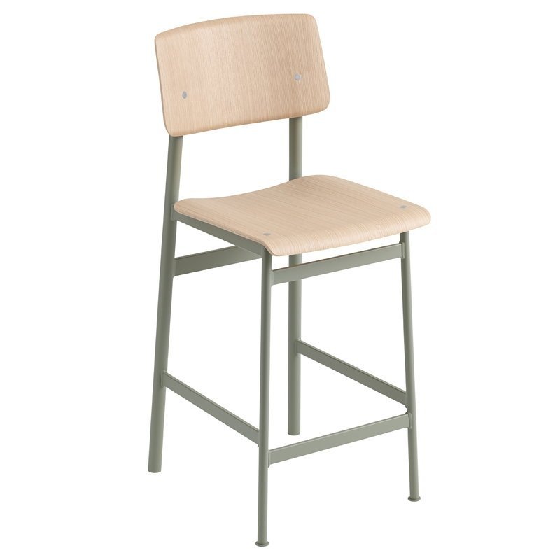 Muuto LOFT Hoker - Stołek Barowy 65 cm Zielony/Dębowy (Dusty Green)