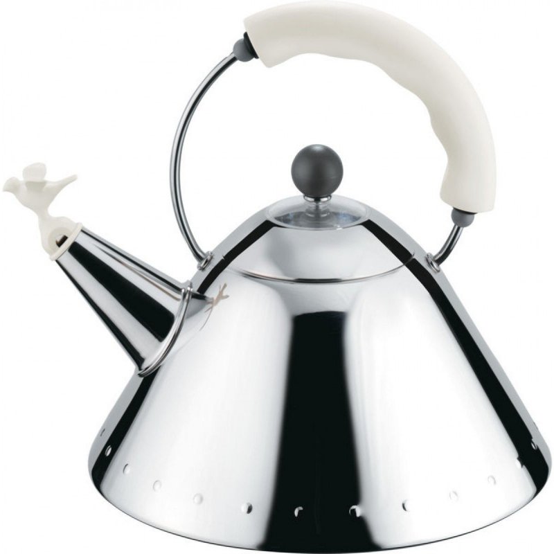 Alessi 9093 Stalowy Czajnik z Gwizdkiem Ptaszkiem 2 l / Biały
