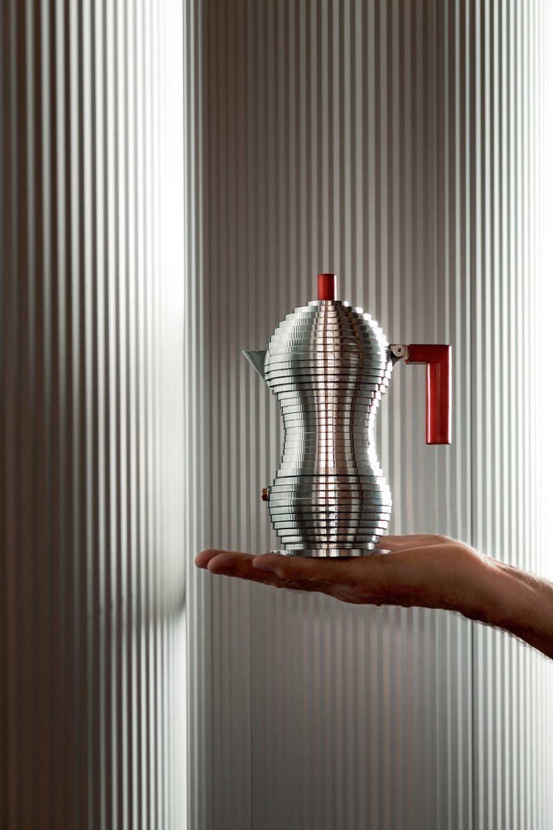 Alessi PULCINA Kawiarka - Zaparzacz do Espresso 300 ml - Czerwona Rączka