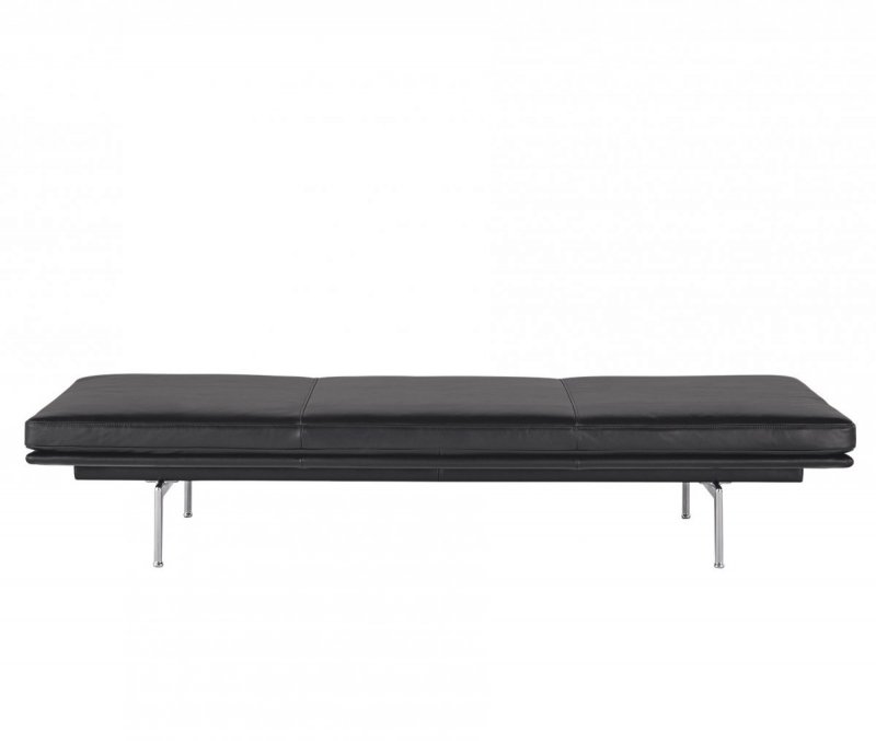 Muuto OUTLINE Leżanka 200 cm Skóra Czarna / Nogi Srebrne Aluminium