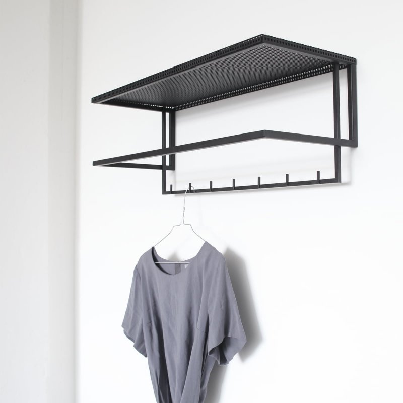 Kristina dam studio GRID Ścienny Wieszak na Ubrania z Półką / Czarny