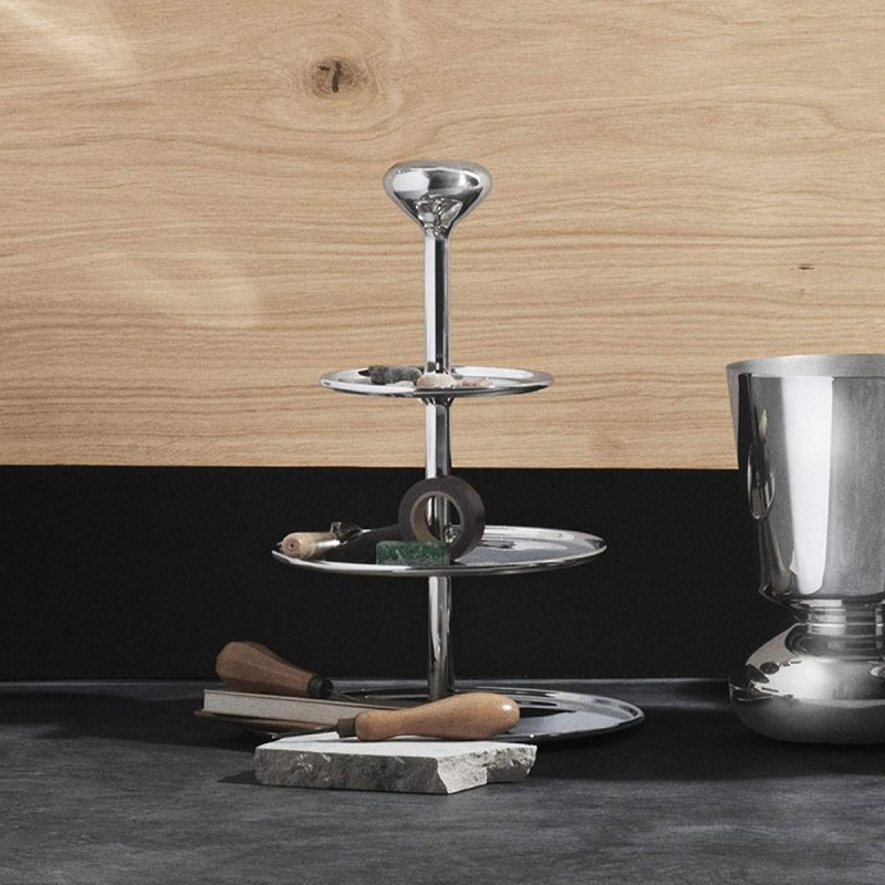 Georg Jensen ALFREDO Etażerka Stalowa 3-Piętrowa / Srebrna Polerowana