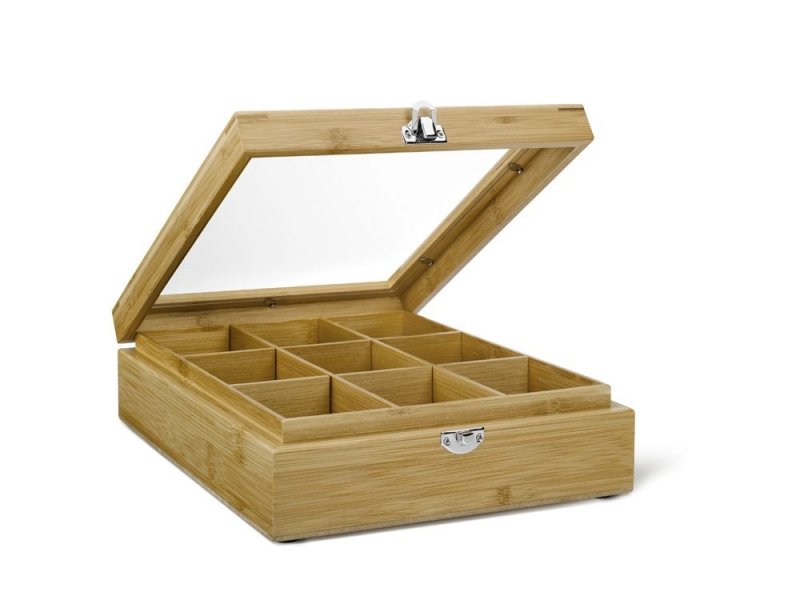 Bredemeijer TEA BOX Drewniany Pojemnik z Okienkiem na Herbatę w Saszetkach - 9 Przegródek / Naturalny