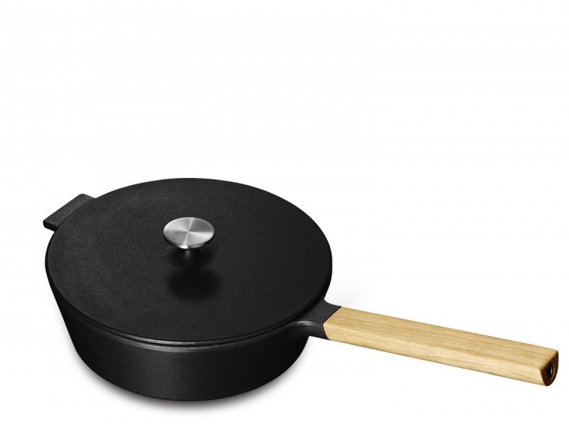Morso SAUCEPAN Rondel Żeliwny 25 cm z Pokrywką Czarny / Dębowy Uchwyt