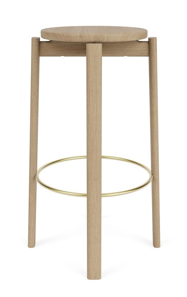 Audo PASSAGE Hoker - Krzesło Barowe 75 cm Dąb Naturalny / Obręcz Złota