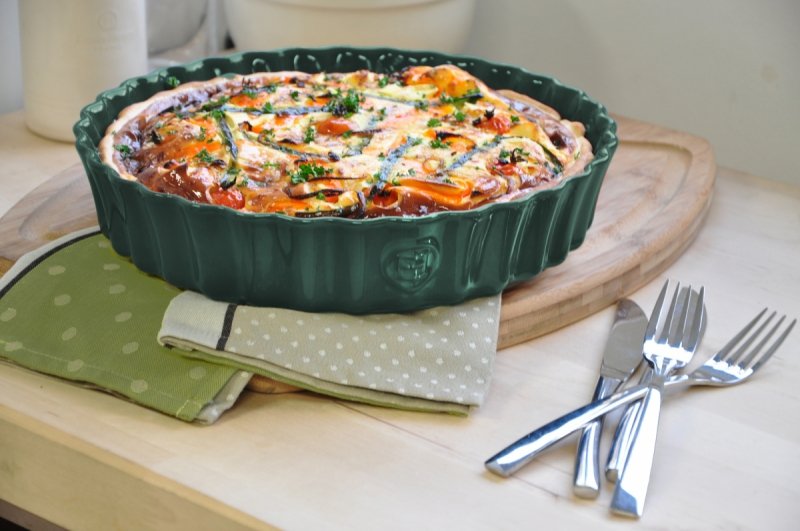 Emile Henry NATURAL CHIC Ceramiczna Głęboka Forma do Tarty 28 cm / Szara Perła