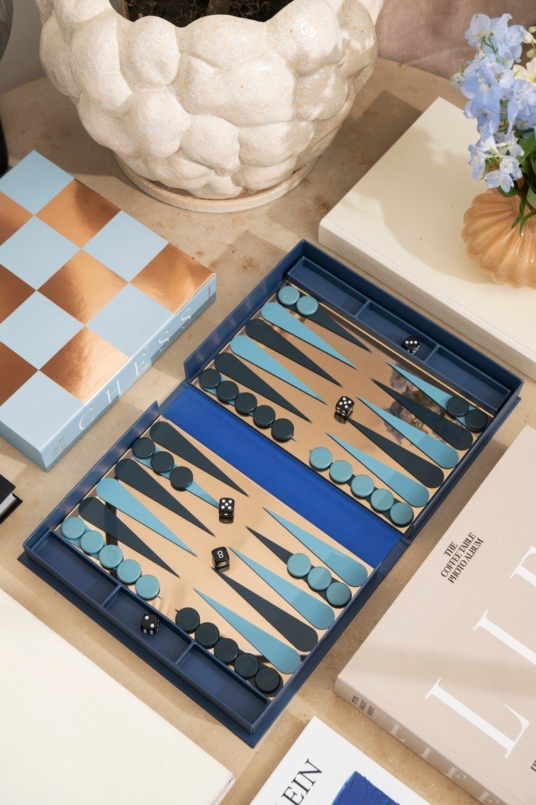 Printworks GAMES Zestaw do Gry Backgammon / Granatowo - Miedziany