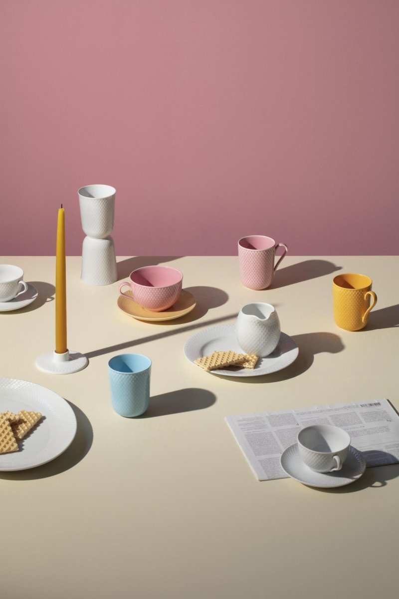 Lyngby Porcelain RHOMBE Filiżanka do Herbaty 390 ml Niebieska z Czerwonym Spodkiem