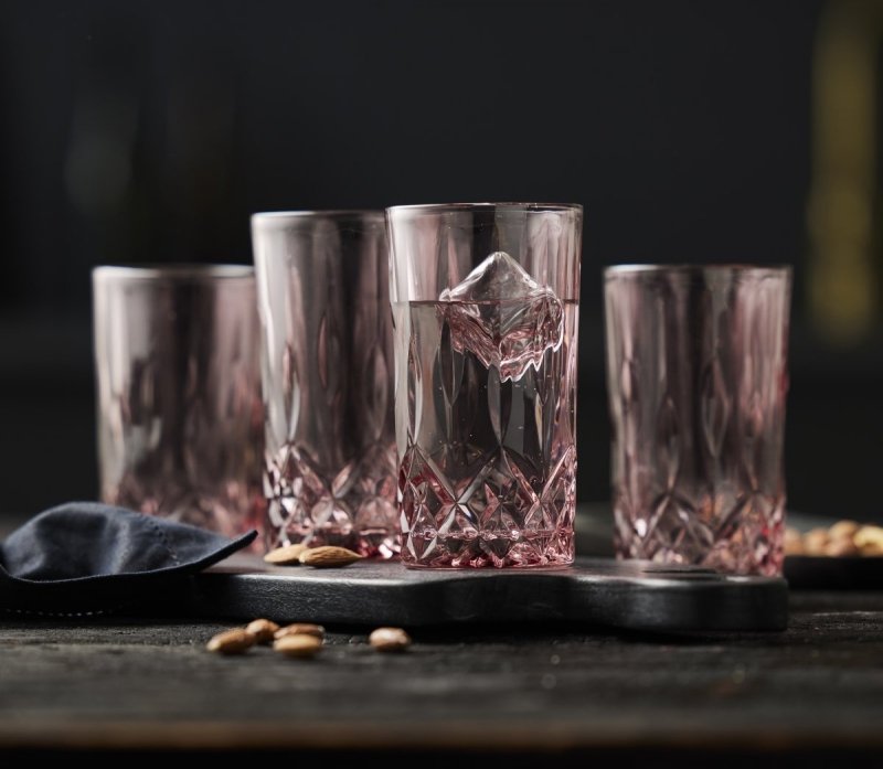 Lyngby Glass SORRENTO Kolorowe Wysokie Szklanki Long Drink 380 ml 4 Szt. / Różowe