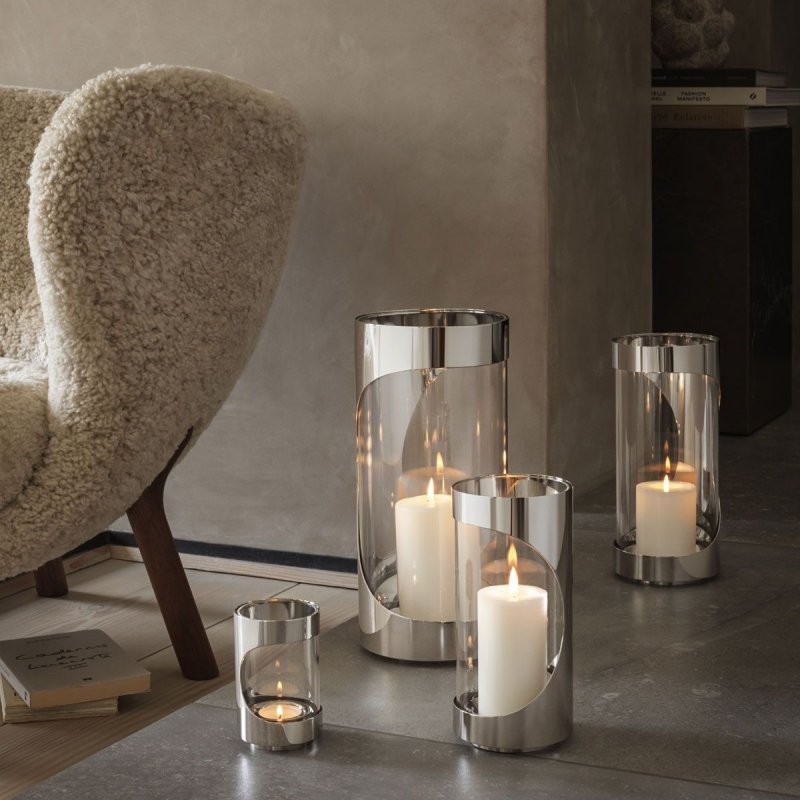 Georg Jensen CHROME CONTOURS Świecznik Tealight 12 cm / Srebrny Stalowy